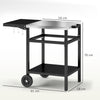 Outsunny BBQ Trolley with Stainless Steel Top and Foldable Side Table, Outdoor Kitchen Barbecue Station with Hooks and Shelf, Pizza Oven Table Movable Outdoor Grill Dining Cart with Cover, Black