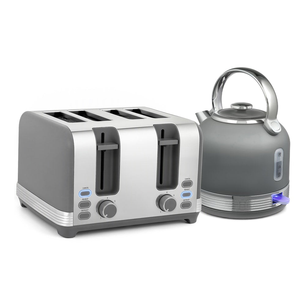 HOMCOM Stainless Steel Kettle and Toaster Set in Grey
