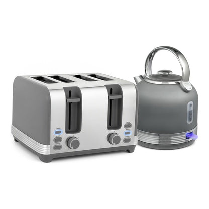 HOMCOM Stainless Steel Kettle and Toaster Set in Grey