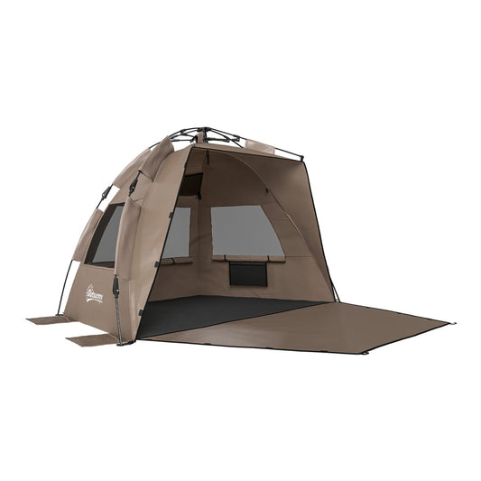 Outsunny 2-3 Person Pop Up Beach Tent in Brown