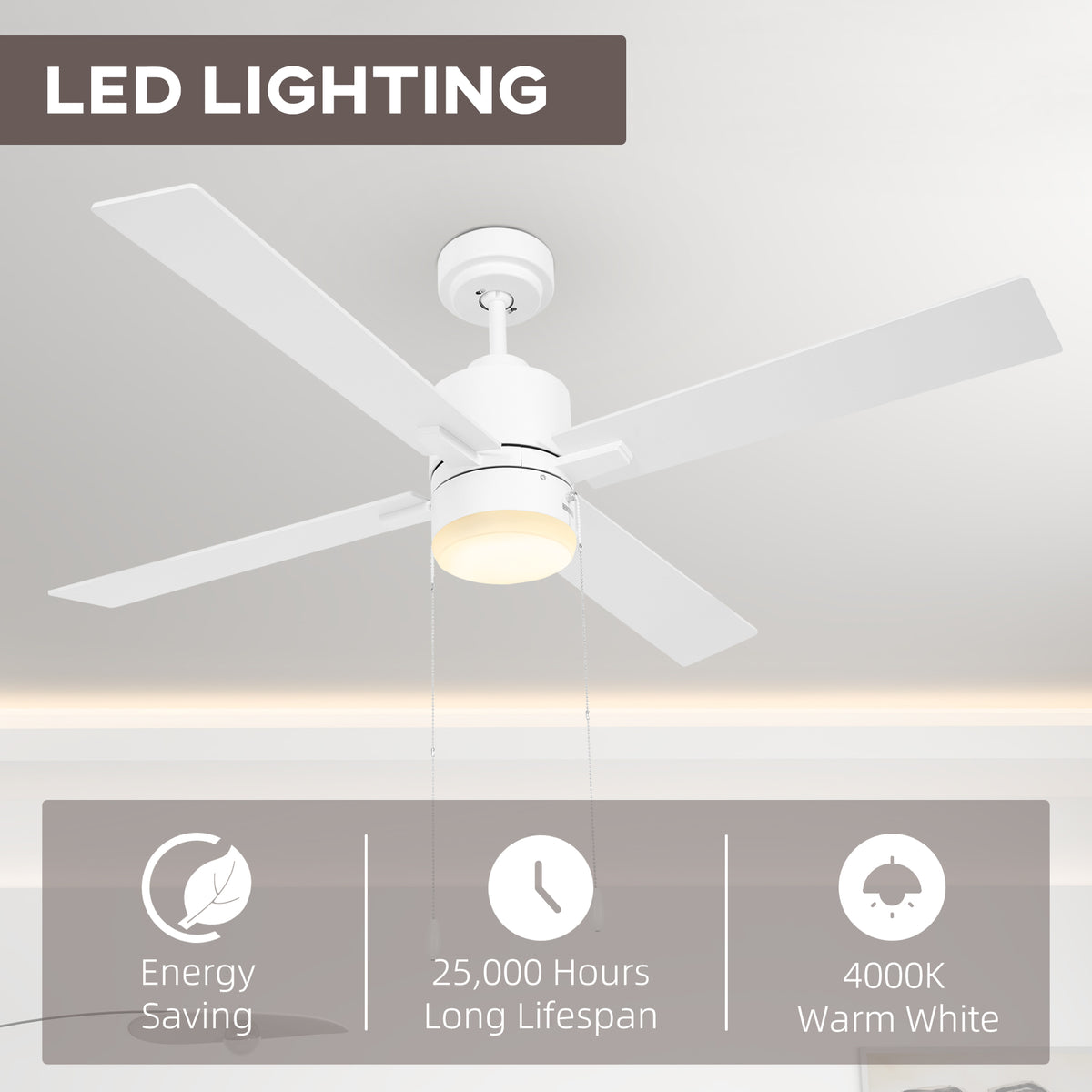 HOMCOM Ceiling Fan with LED Light in White and Natural Tone