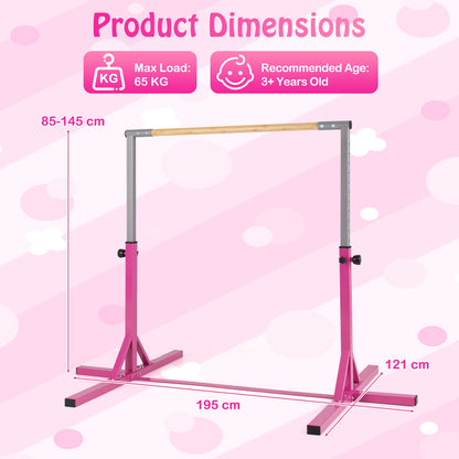 Product dimensions diagram for the pink gymnastics bar