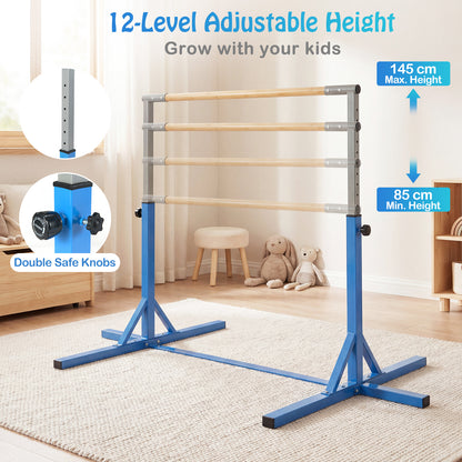 Illustration of the adjustable height feature of the gymnastics bar