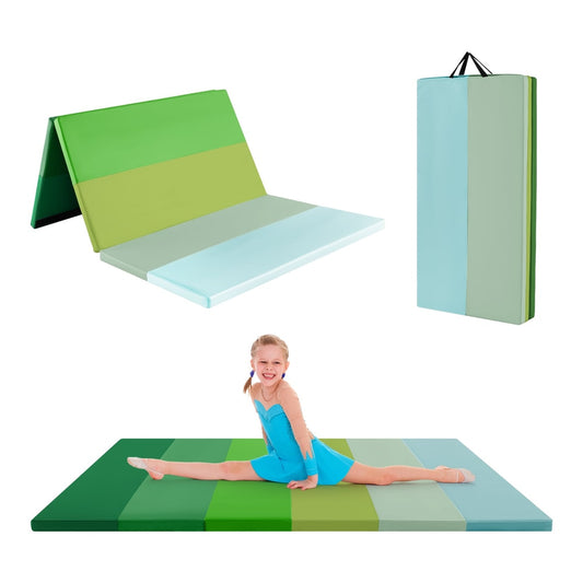 Gymnastics Mat Tri-Fold Thick Tumbling Mat with Hook and Loop Fasteners-Green unfolded on a white background
