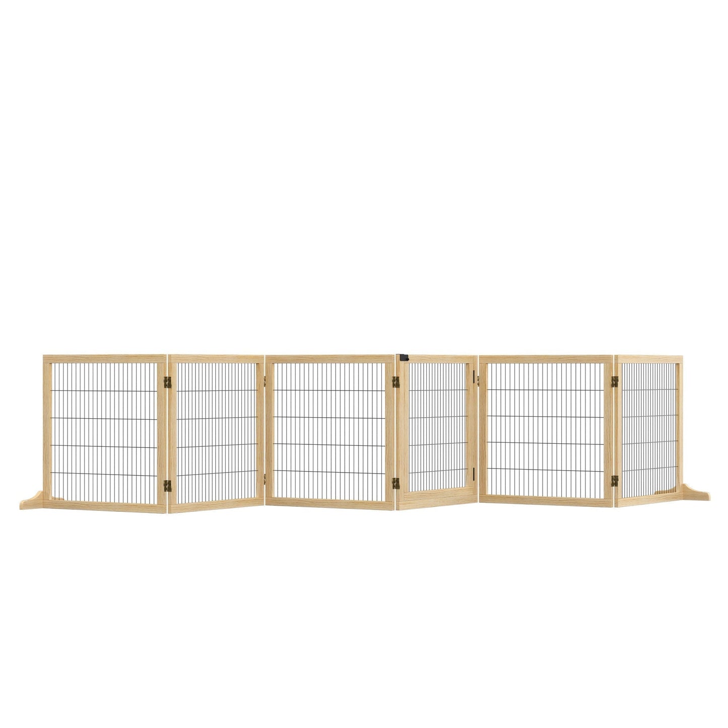 PawHut Wooden Pet Gate, Freestanding Dog Security Barrier with Two Support Feet - Natural Tone
