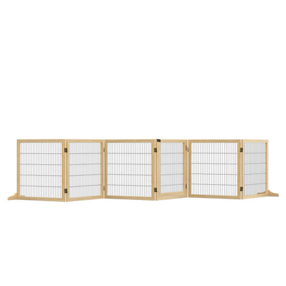 PawHut Wooden Pet Gate, Freestanding Dog Security Barrier with Two Support Feet - Natural Tone