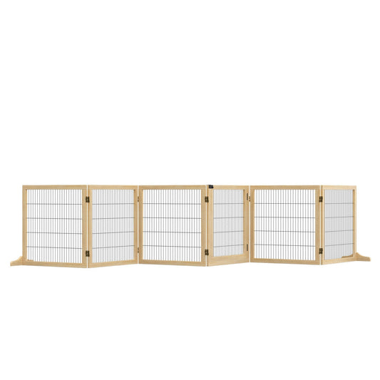 PawHut Wooden Pet Gate, Freestanding Dog Security Barrier with Two Support Feet - Natural Tone