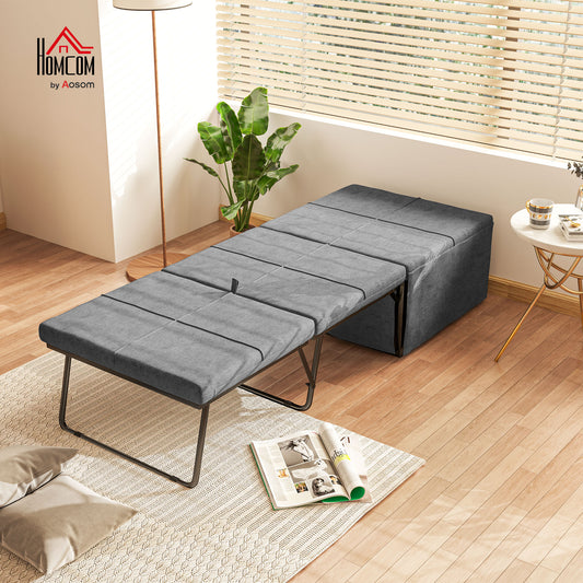 HOMCOM Folding Bed with Linen Sponge Mattress and Dust Cover, Foldable Guest Bed Compact Single Bed with Metal Frame, 69 x 181.5 cm, Grey