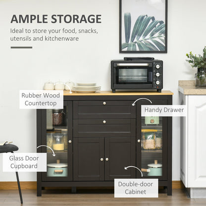HOMCOM Modern Storage Cabinet, Sideboard with Oak Top, 4 Doors, 2 Drawers and 5 Adjustable Shelves, Black Brown