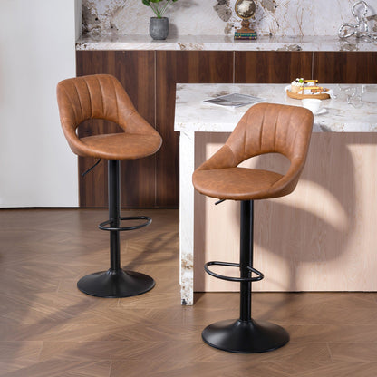 HOMCOM Bar Stools Set of 2, PU Leather Swivel Barstools with Backrest and Footrest for Kitchen, Counter, Breakfast Bar, Brown