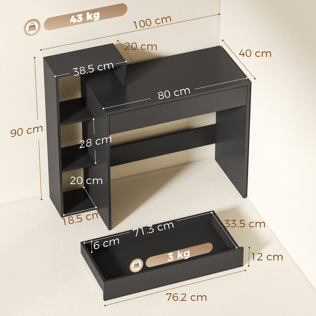 HOMCOM Desk with Storage in Black
