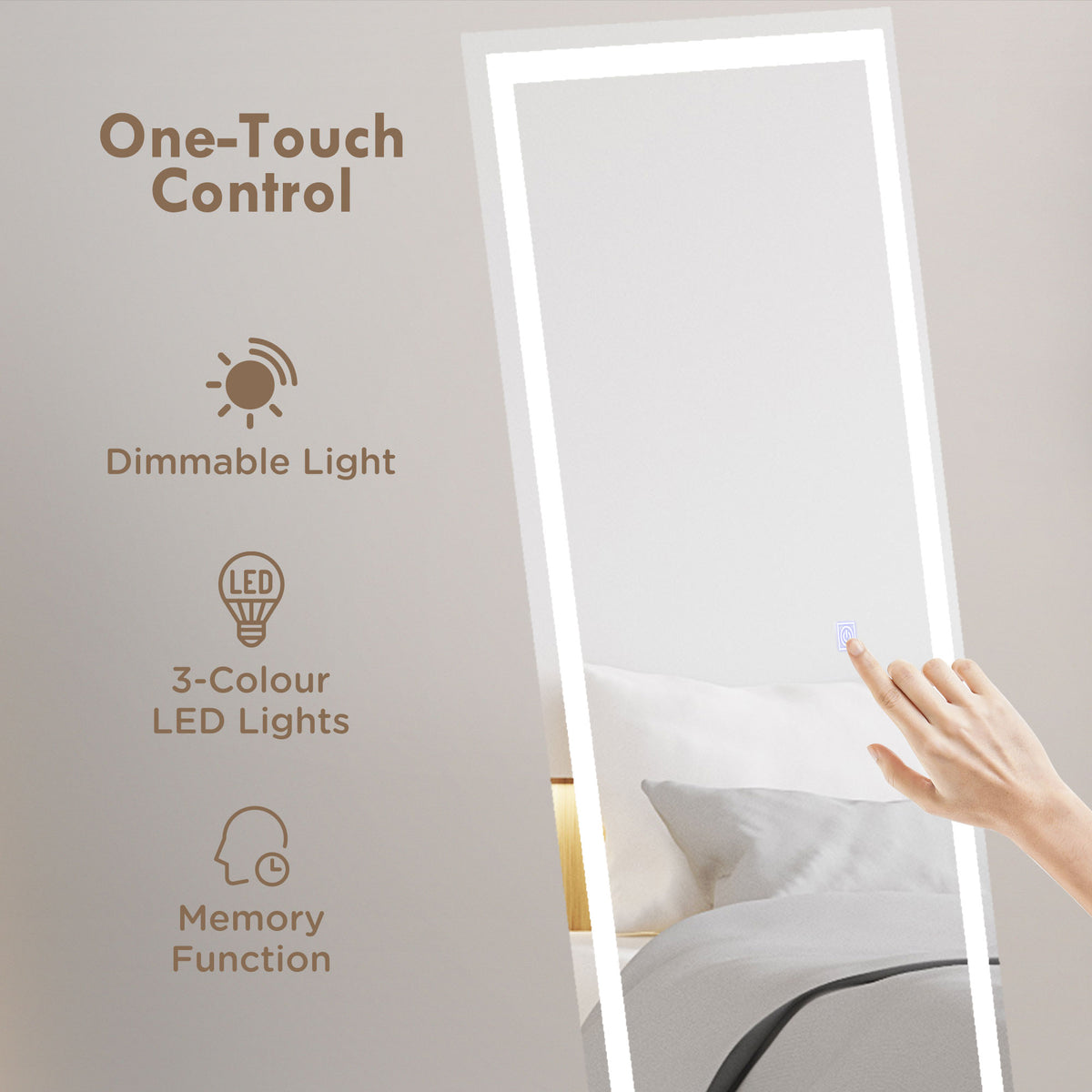 HOMCOM Standing Dressing Mirror with LED Lights in White