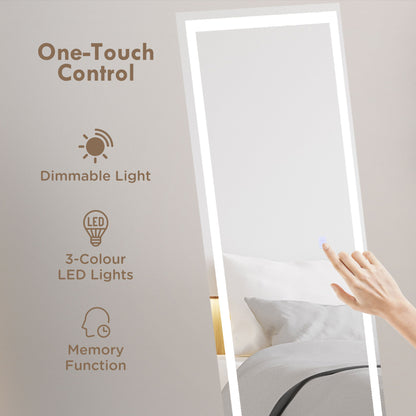 HOMCOM Standing Dressing Mirror with LED Lights in White
