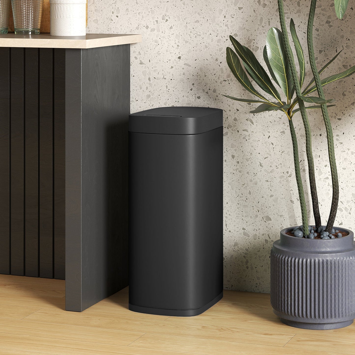 HOMCOM 50L Sensor Bin, Automatic Kitchen Bin, Manual Override, Battery Operated, Inner-Bucket-Free, for Kitchen, Bedroom, Black