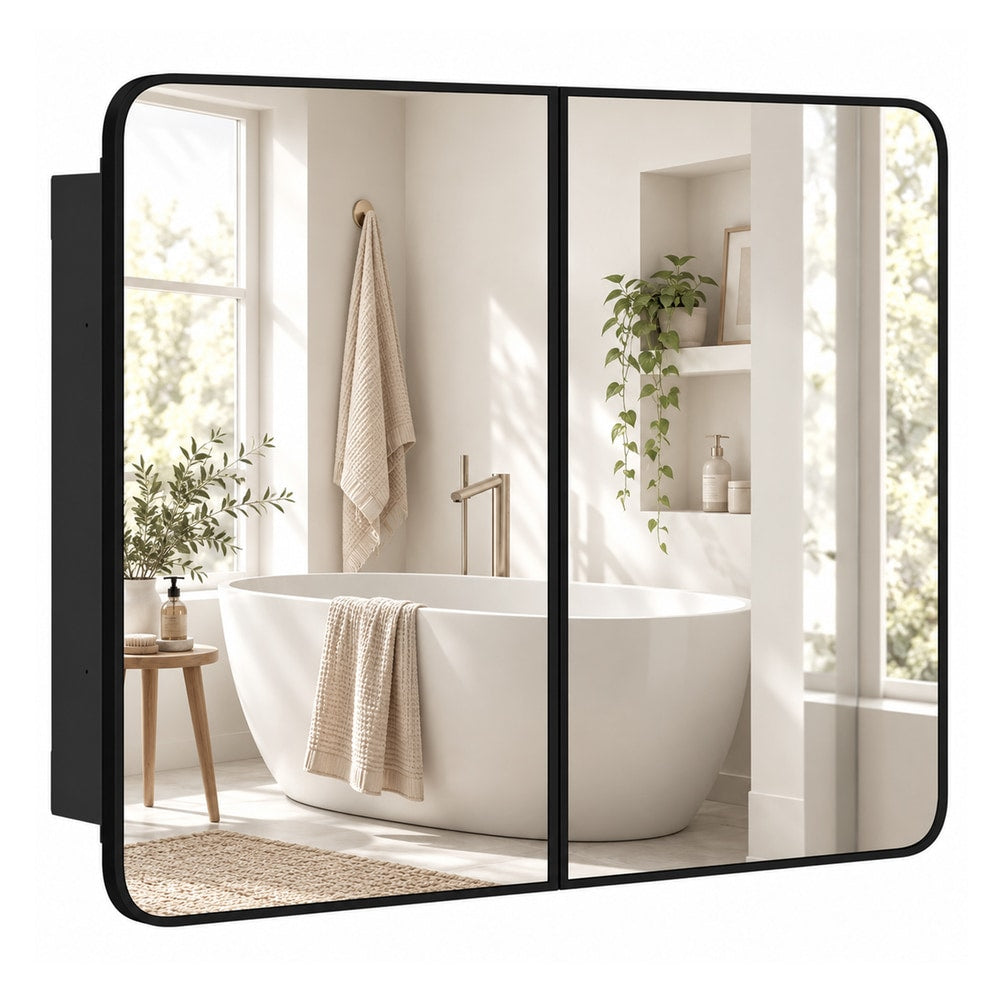 HOMCOM 76.2 x 11.6 x 61 cm Bathroom Mirror Cabinet, Wall Cabinet with Adjustable Shelves, Wall-Mounted or Recessed, Black
