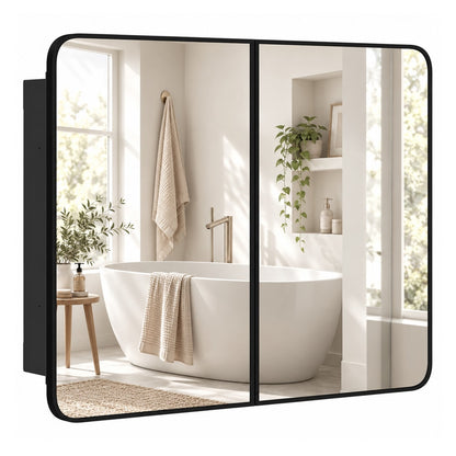 HOMCOM 76.2 x 11.6 x 61 cm Bathroom Mirror Cabinet, Wall Cabinet with Adjustable Shelves, Wall-Mounted or Recessed, Black