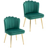 HOMCOM Shell Dining Chairs Set of 2, Upholstered Kitchen Chairs with Gold Metal Legs and Backrest, Velvet Fabric Lounge Leisure Chairs for Living Room, Reception Room, Green