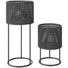 Outsunny Metal Plant Pots Set of 2 with Hollow Design Flower Planters for Garden Balcony Black