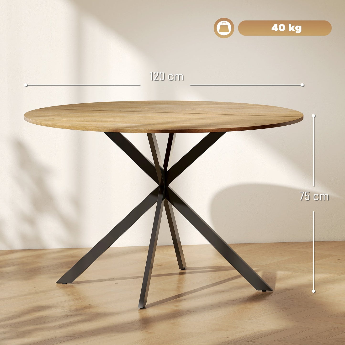 HOMCOM Dining Table for 4, 120 cm Industrial Kitchen Table with Wood Effect Tabletop and Steel Legs, Oak