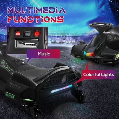 HOMCOM 12V سيارة سباق كهربائية للأطفال مع موسيقى، أضواء LED، تشغيل بطيء، أسود