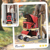 PawHut Pet Stroller for Small Miniature Dogs Cats Foldable Travel Carriage with Wheels Zipper Entry Cup Holder Storage Basket Red