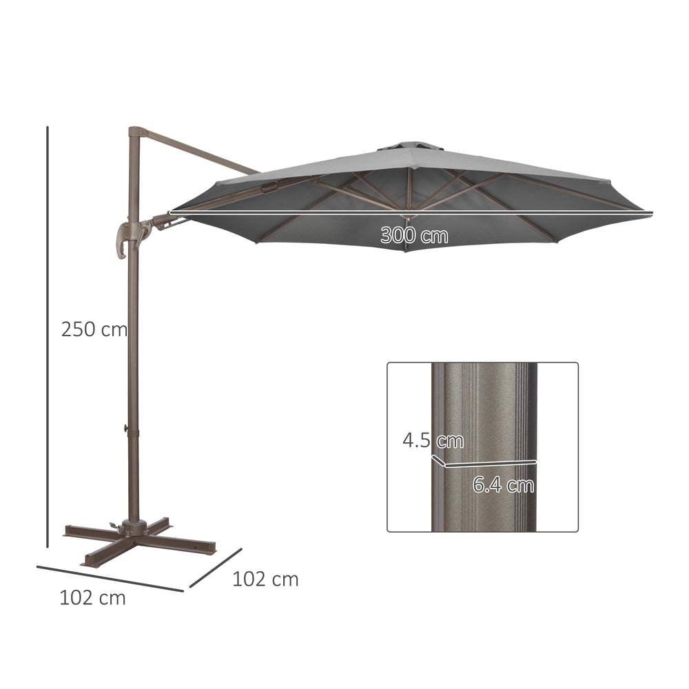 Outsunny 3(m) Cantilever Parasol in Dark Grey
