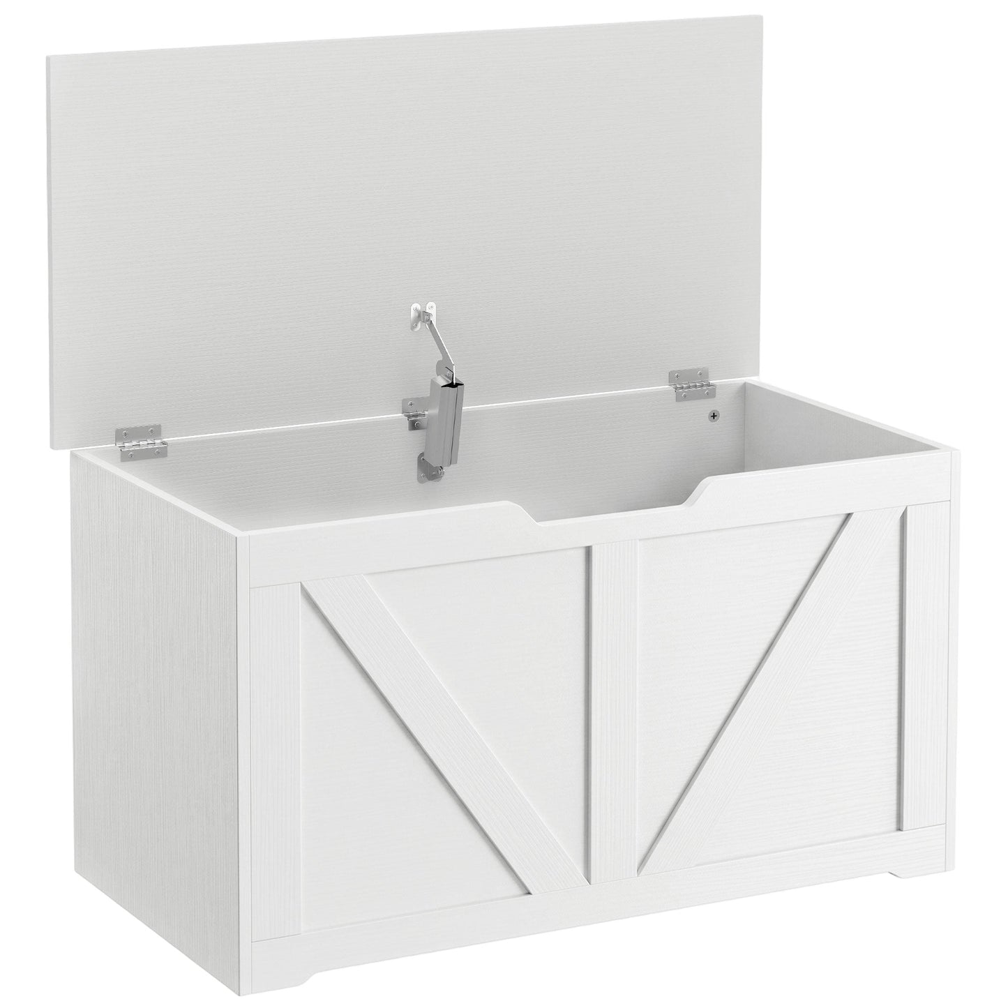 HOMCOM 100L Home Storage Box, with Safety Hinge - White Wood-Effect
