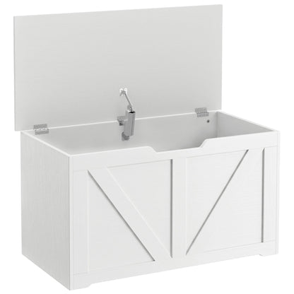 HOMCOM 100L Home Storage Box, with Safety Hinge - White Wood-Effect