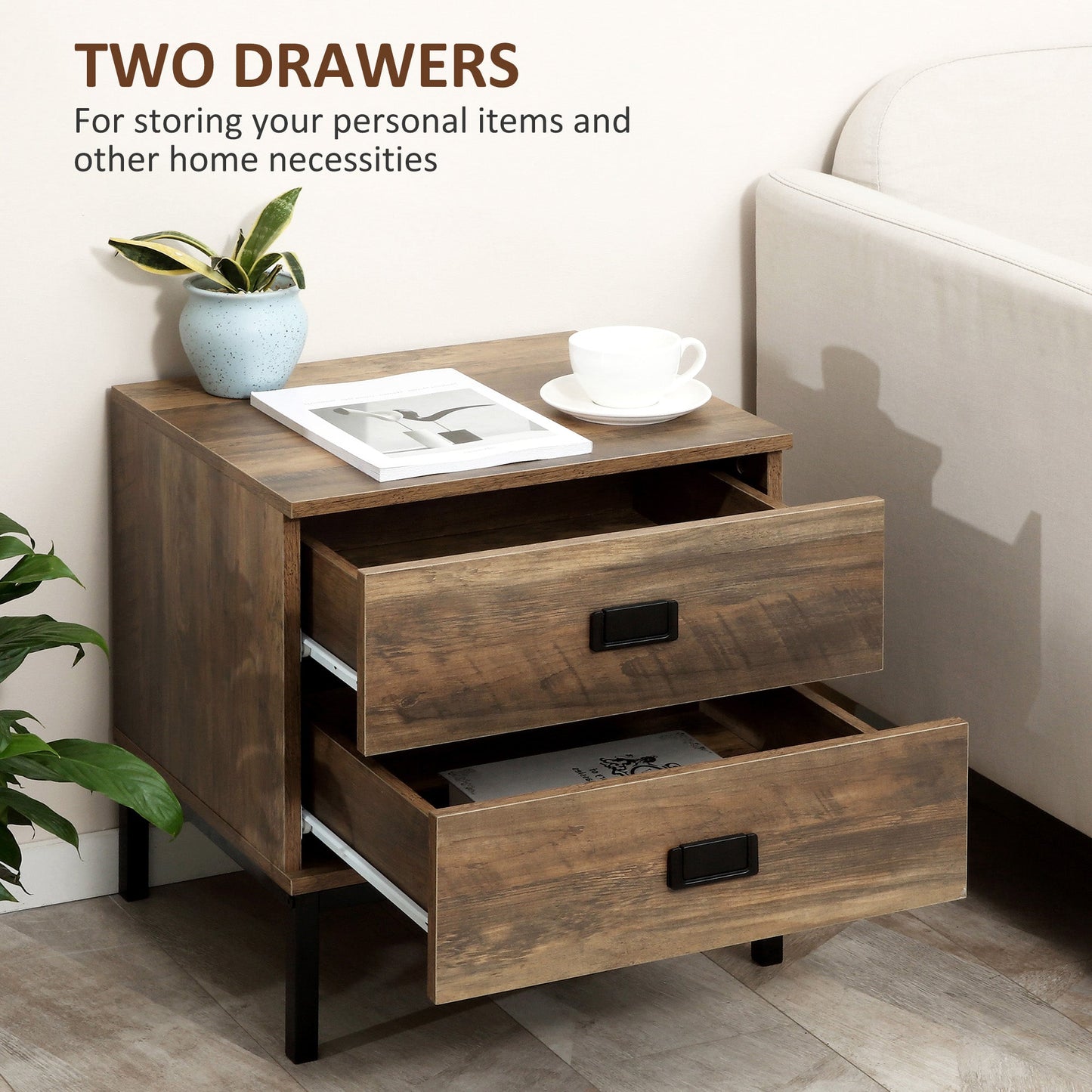 HOMCOM Chest of Drawers, Bedside Table Set with Drawers, Coffee