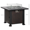Outsunny Square Propane Gas Fire Pit Table, 50000 BTU Rattan Smokeless Firepit Patio Heater with Glass Screen, Glass Beads and Lid, 81cm x 81cm x 64cm, Black