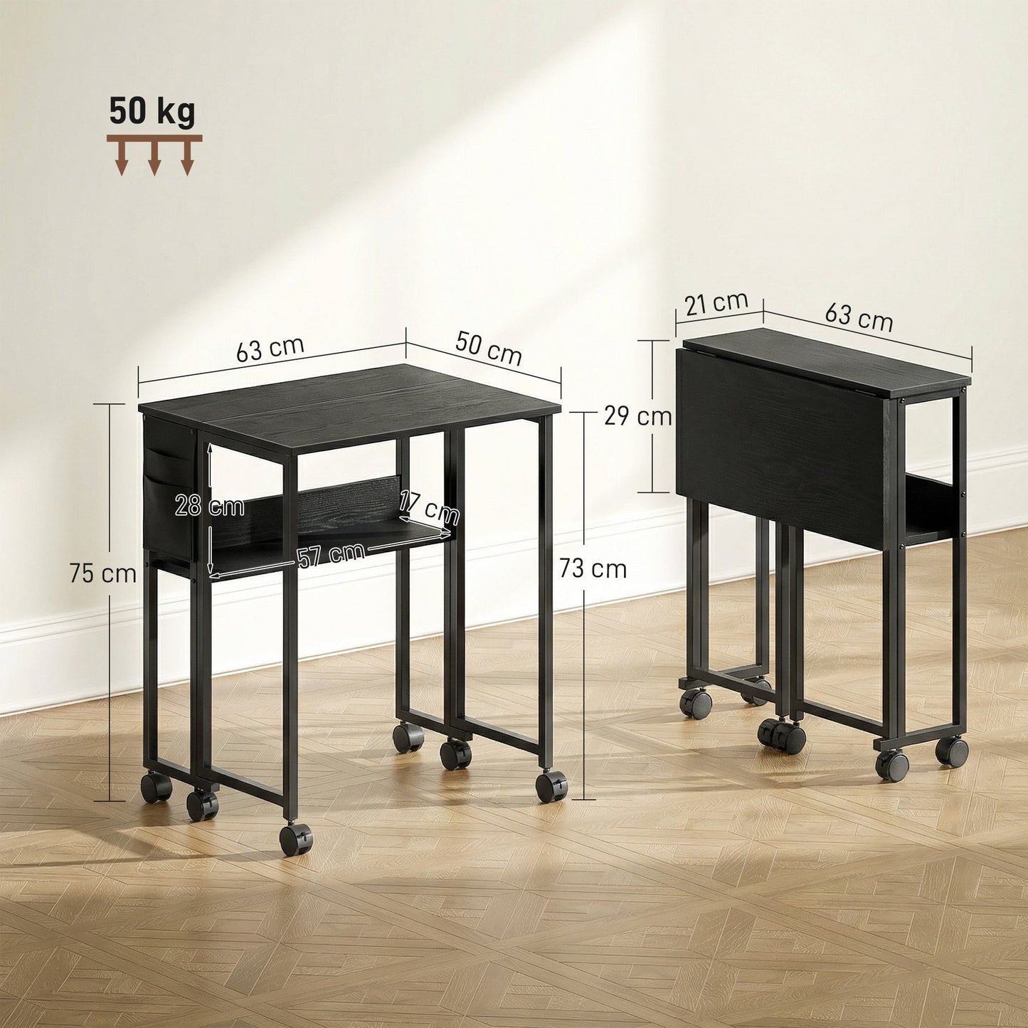 HOMCOM 63 cm Drop Leaf Writing Work Desk - Black