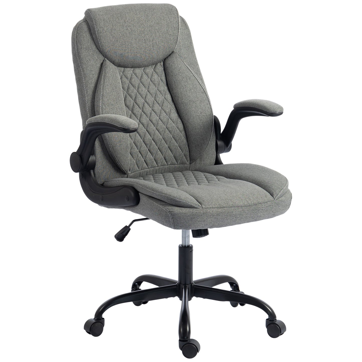HOMCOM Linen-Look Computer Desk Chair, Executive Office Chair with Flip-Up Armrests and Thick Cushion, Grey