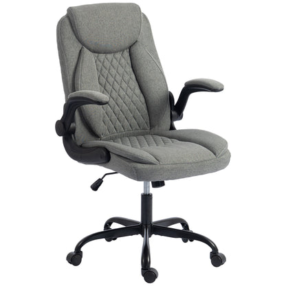 HOMCOM Linen-Look Computer Desk Chair, Executive Office Chair with Flip-Up Armrests and Thick Cushion, Grey