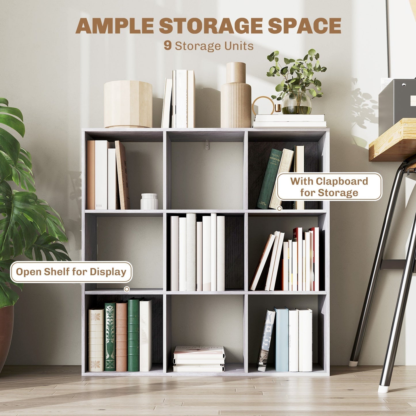 HOMCOM Nine-Cube Storage Shelf - Marble Grey