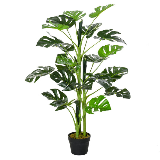 Outsunny 100cm/3.3FT Artificial Monstera Tree Decorative Cheese Plant 21 Leaves with Nursery Pot, Fake Tropical Palm Tree for Indoor Décor