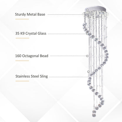 HOMCOM Modern Crystal Chandelier Ceiling Light Pendant Lamp Chrome Finish Glass Droplets New, 30 x 120cm