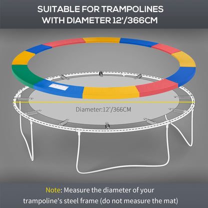 HOMCOM 12FT Replacement Trampoline Pad Thick Foam Safety Ø366cm Spring Cover Bounce Padding - Multi Coloured