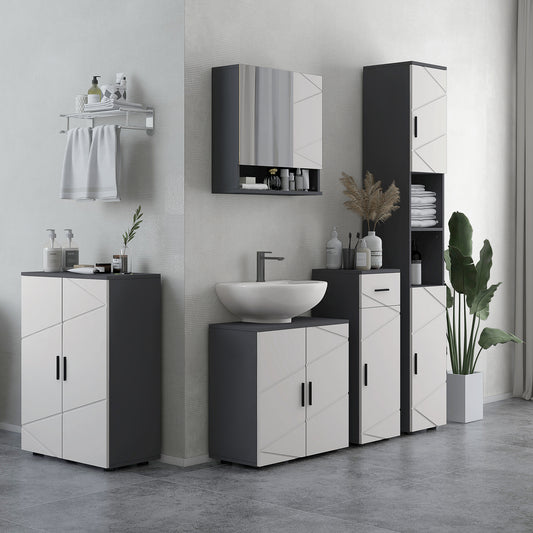 kleankin Line Embossed Tall Bathroom Storage Cabinet - Grey