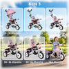 HOMCOM 6 in 1 Kids Trike Push Bike w/ Push Handle, Canopy, 5-point Seat Belt, Storage, Footrest, Brake, for 1-5 Years, Pink