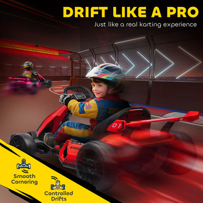 HOMCOM 24V Electric Go Kart for Kids with Adjustable Seat for 6-12 Years, Red