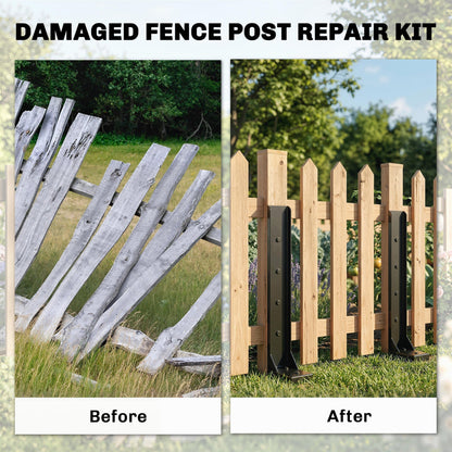 Outsunny 2 Pack Fence Post Repair Kit, 81 cm Metal Fence Post Support with Drill, Garden Ground Spikes for Broken Gate, Posts