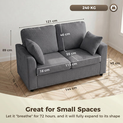 HOMCOM 2 Seater Sofa, Corduroy Small Couch with Spring Cushion, Wide and Deep Seat, Dark Grey