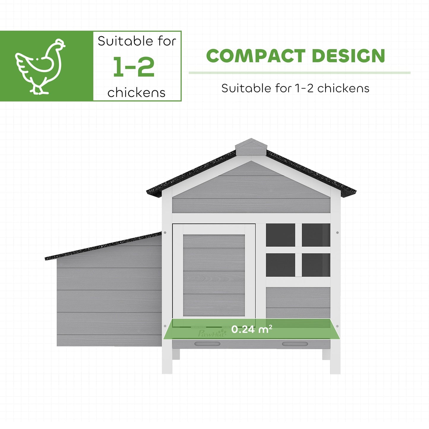PawHut Wooden Chicken Coop with Pull-Out Tray Nesting Box for 1-2 Chickens