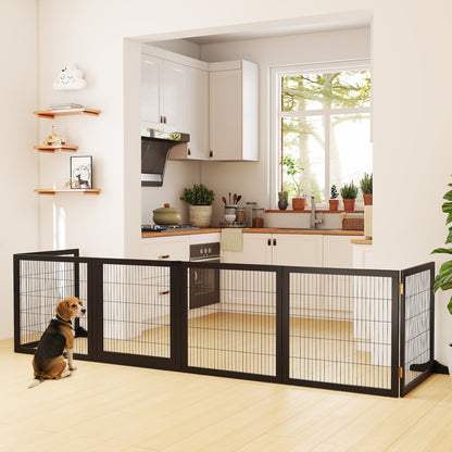 PawHut Wooden Pet Gate, Freestanding Dog Security Barrier with Two Support Feet - Black