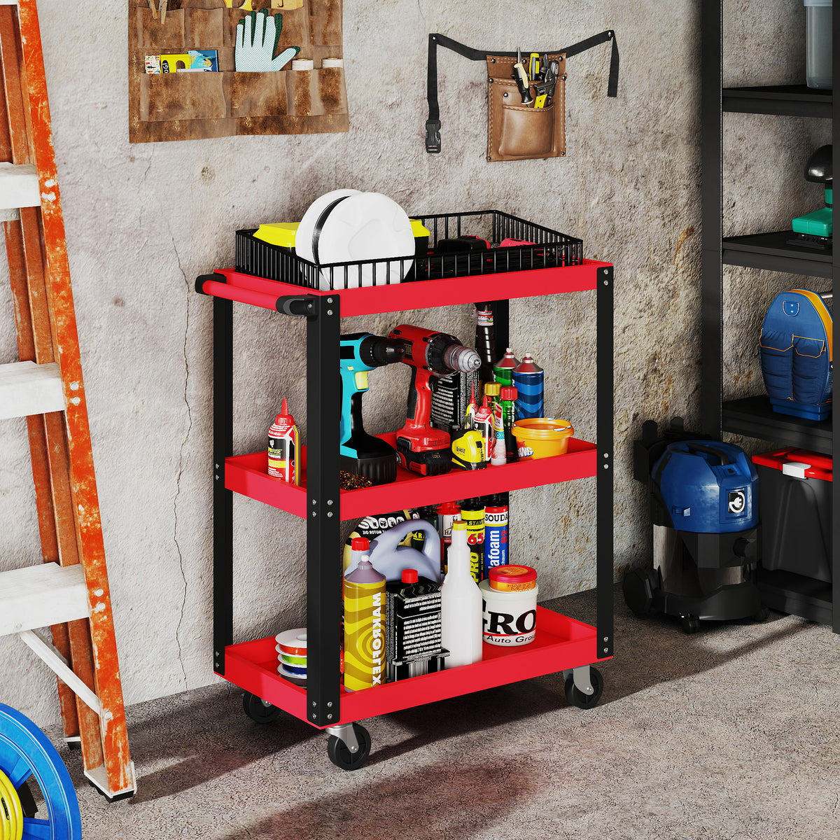 HOMCOM Tool Utility Cart in Black and Red