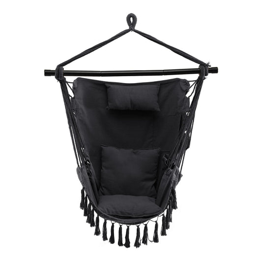 Hammock Swing Chair with pillow and cushions in grey fabric