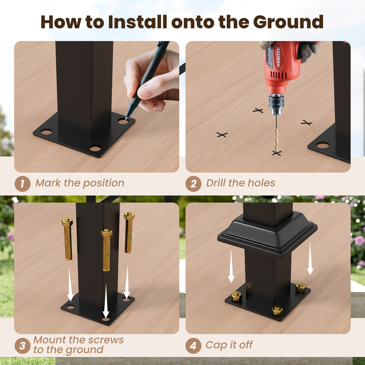 Instructions for installing the outdoor step handrail onto the ground