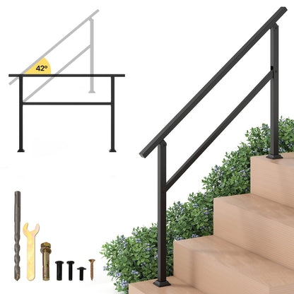 Handrail for Outdoor Steps Fits 0-2/3/4/5/6 Steps with angle adjustment and included parts
