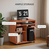 HOMCOM Multi-Storage Compact Work Desk, with Wheels - Cherry Wood Colour