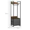 HOMCOM Clothes Rail, Metal Coat Stand, Garment Rack with 2 Fabric Storage Drawers, Single Wardrobe for Bedroom, Hallway, Rustic Brown and Grey